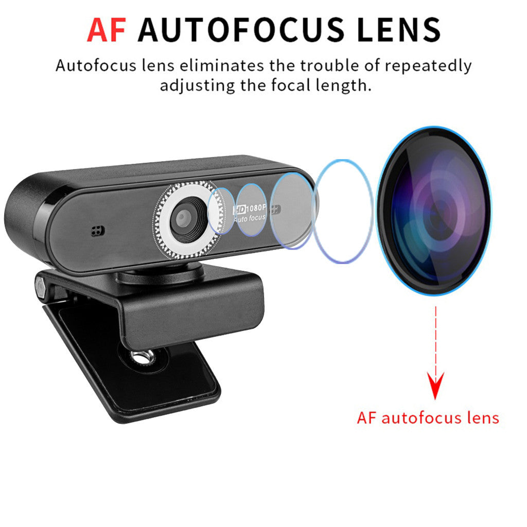 Auto Focus Webcam 1080P Video Camera Microphone Recording Desktop Laptop Webcam